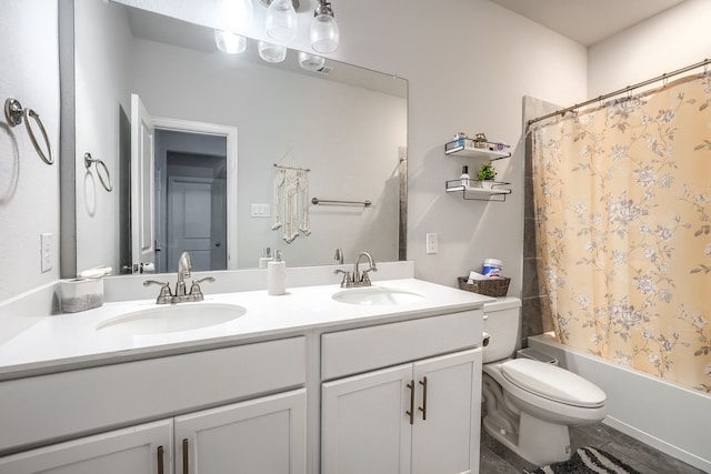 1733 Ann St, Celina, TX 75009 - bathroom with double vanity, toilet, shower / bath combination with curtain, and tile patterned floors