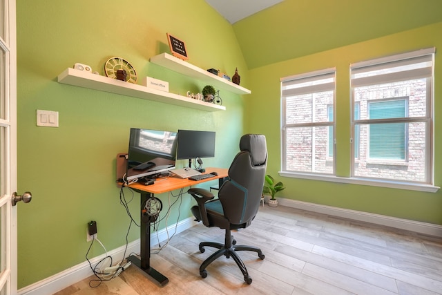 1733 Ann St, Celina, TX 75009 - office area with wood finished floors, lofted ceiling, and baseboards