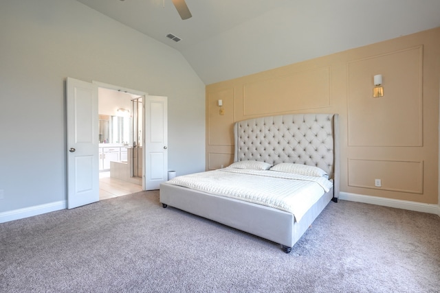 1733 Ann St, Celina, TX 75009 - bedroom featuring light colored carpet, vaulted ceiling, and ceiling fan