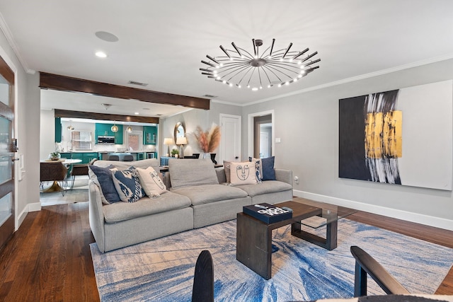 5308 Parkland Ave, Dallas, TX 75235 - living area featuring crown molding, wood finished floors, baseboards, and recessed lighting
