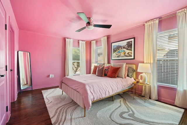 5308 Parkland Ave, Dallas, TX 75235 - bedroom featuring wood finished floors, a ceiling fan, and baseboards