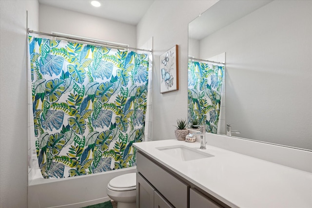 5213 Meadow Ln, Krum, TX 76249 - full bath with vanity, toilet, and shower / bath combination with curtain