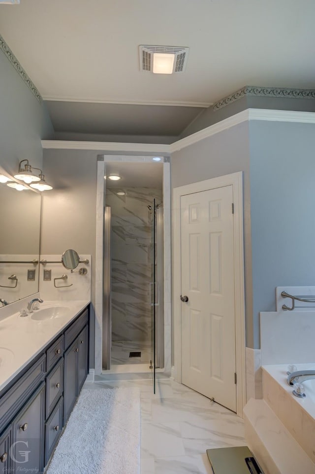 4002 Wilderness Ln, Bossier City, LA 71111 - full bath with double vanity, marble finish floors, a garden tub, and a shower stall