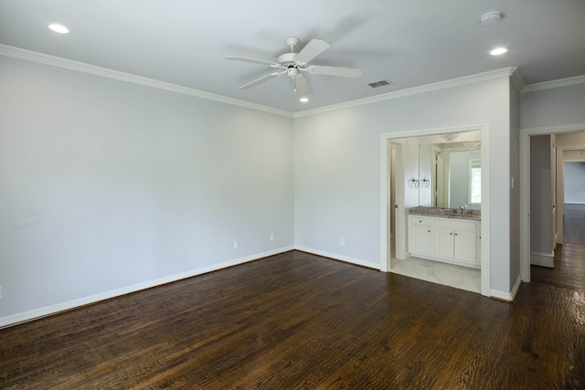 2900 Amherst Ave, University Park, TX 75225 - unfurnished room featuring ceiling fan, baseboards, wood finished floors, crown molding, and recessed lighting