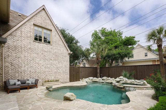 2900 Amherst Ave, University Park, TX 75225 - view of pool with a fenced backyard, a pool with connected hot tub, a patio area, and an outdoor hangout area