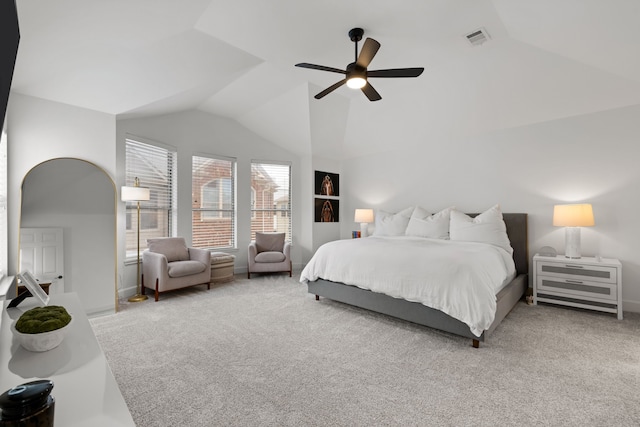 2408 Wild Cherry Way, Dallas, TX 75206 - bedroom with carpet floors, lofted ceiling, and a ceiling fan