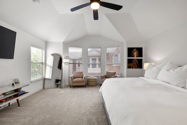 2408 Wild Cherry Way, Dallas, TX 75206 - bedroom with carpet flooring, a ceiling fan, lofted ceiling, and baseboards