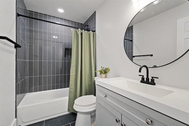 4100 N 30th St, Waco, TX 76708 - bathroom featuring tile patterned floors, vanity, shower / tub combo, toilet, and recessed lighting