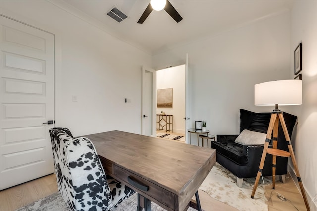 12104 Fairway Meadows Dr, Fort Worth, TX 76179 - office area featuring a ceiling fan and light wood finished floors