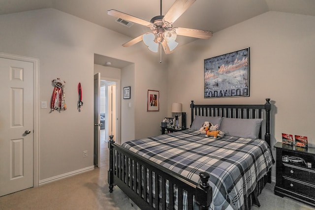 4757 Van Zandt Dr, Fort Worth, TX 76244 - carpeted bedroom featuring lofted ceiling, ceiling fan, and baseboards
