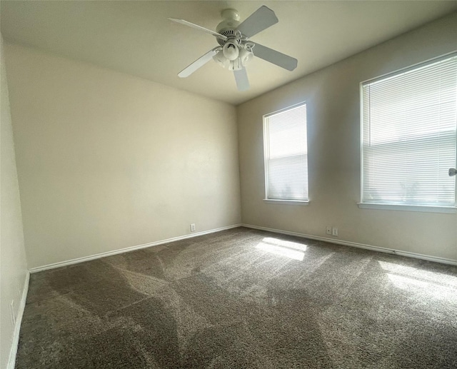 8309 Horse Whisper Ln, Fort Worth, TX 76131 - spare room with dark colored carpet, baseboards, and ceiling fan