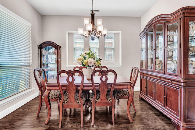 2305 Kemerton, Plano, TX 75025 - dining room with a chandelier, baseboards, and dark wood-style flooring