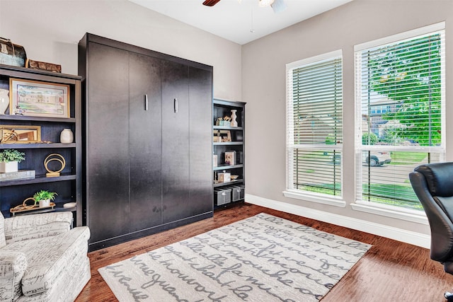 2305 Kemerton, Plano, TX 75025 - office with ceiling fan, baseboards, and wood finished floors