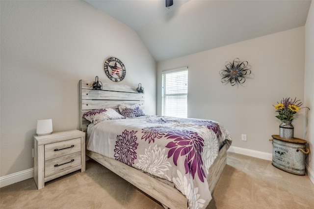 9820 Surveyor Rd, Little Elm, TX 75068 - bedroom with light carpet, vaulted ceiling, and baseboards