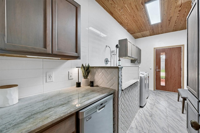 4034 Fm 2645, Savoy, TX 75479 - kitchen with dishwasher, independent washer and dryer, light marble finish flooring, wood ceiling, and light stone countertops