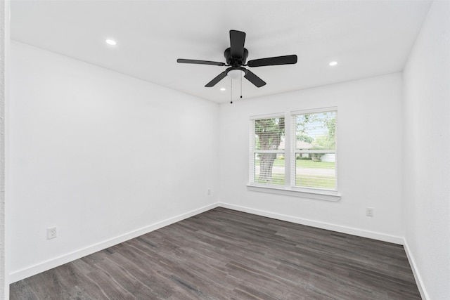 214 Betty Dr, Richardson, TX 75081 - empty room with dark wood-style floors, baseboards, recessed lighting, and ceiling fan