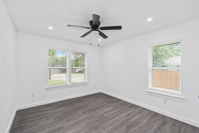 214 Betty Dr, Richardson, TX 75081 - unfurnished room with dark wood-style floors, baseboards, recessed lighting, and ceiling fan
