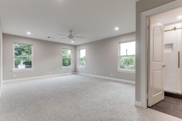 11207 Dwarfs Cir, Dallas, TX 75229 - spare room featuring ceiling fan, carpet flooring, baseboards, and recessed lighting
