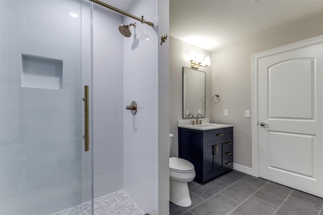 11207 Dwarfs Cir, Dallas, TX 75229 - full bathroom featuring a stall shower, vanity, tile patterned floors, and toilet