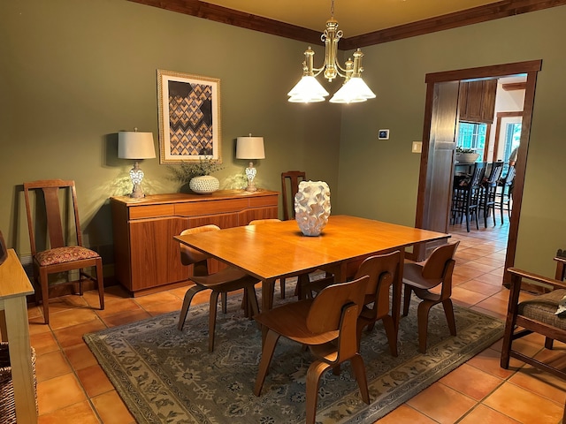 17889 County Road 134, Flint, TX 75762 - dining space featuring light tile patterned flooring, crown molding, and a chandelier