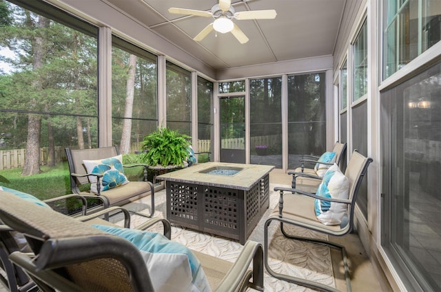 17889 County Road 134, Flint, TX 75762 - sunroom / solarium with a ceiling fan and an outdoor living space with a fire pit