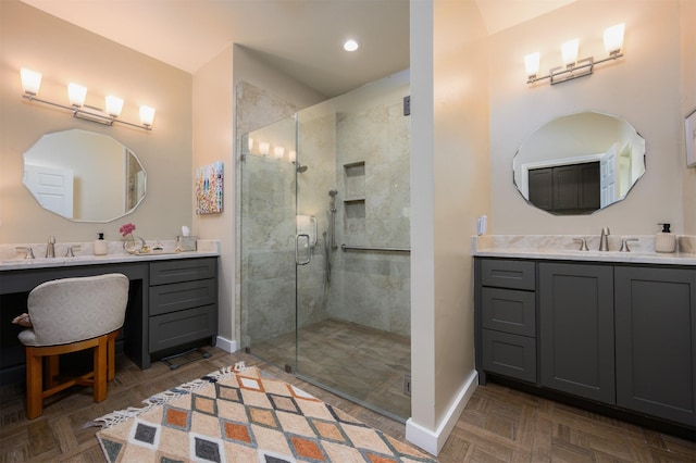 17889 County Road 134, Flint, TX 75762 - bathroom featuring baseboards, a shower stall, vanity, and recessed lighting