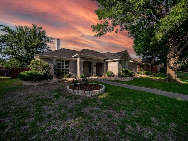 1409 Rivercrest Blvd, Allen, TX 75002 - single story home featuring a chimney, brick siding, and roof with shingles