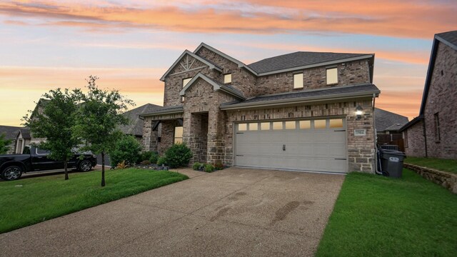 1904 Boulder Creek Trl, Melissa, TX 75454 - view of front of property featuring a lawn, concrete driveway, brick siding, a garage, and a shingled roof