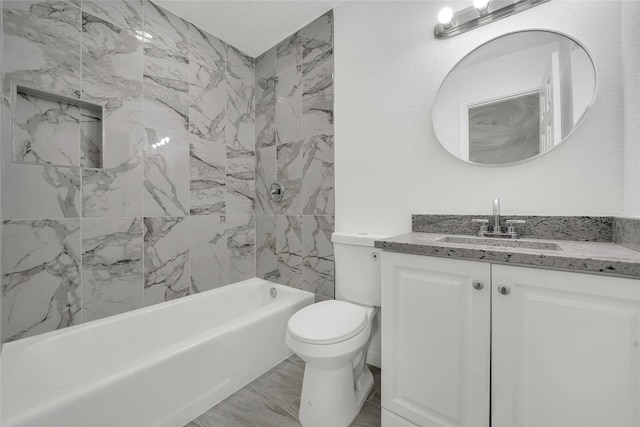 6825 John Dr, Richland Hills, TX 76118 - bathroom with vanity, toilet, and shower / bath combination