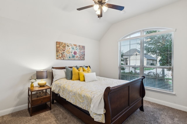 10113 Warberry Trl, Fort Worth, TX 76131 - bedroom featuring carpet, baseboards, vaulted ceiling, and a ceiling fan