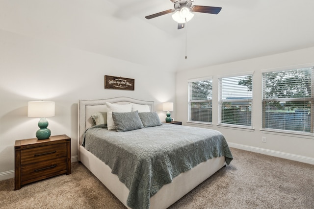 10113 Warberry Trl, Fort Worth, TX 76131 - bedroom with light carpet, vaulted ceiling, baseboards, and ceiling fan