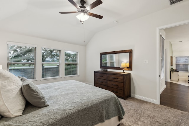 10113 Warberry Trl, Fort Worth, TX 76131 - carpeted bedroom with vaulted ceiling, baseboards, and ceiling fan