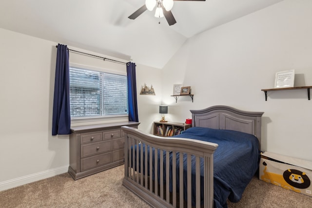 10113 Warberry Trl, Fort Worth, TX 76131 - bedroom featuring light carpet, lofted ceiling, baseboards, and ceiling fan