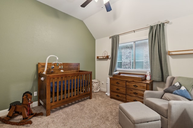 10113 Warberry Trl, Fort Worth, TX 76131 - bedroom featuring lofted ceiling, carpet floors, baseboards, a ceiling fan, and a crib