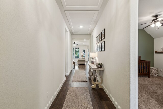 10113 Warberry Trl, Fort Worth, TX 76131 - corridor featuring dark wood-style floors, baseboards, recessed lighting, and attic access