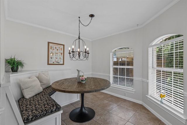 213 Redwood Ct, Keller, TX 76248 - tiled dining room featuring breakfast area, ornamental molding, a chandelier, and baseboards