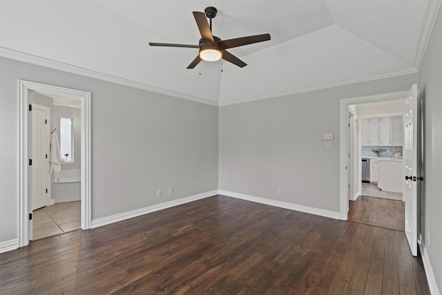 213 Redwood Ct, Keller, TX 76248 - unfurnished room with a ceiling fan, dark wood-type flooring, baseboards, and crown molding