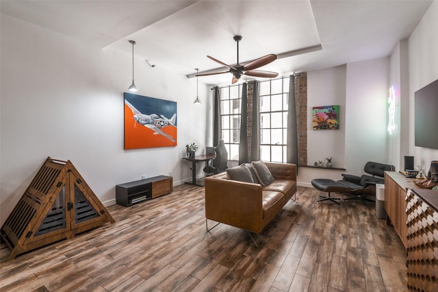 1122 Jackson St Unit 220, Dallas, TX 75202 - living area featuring a ceiling fan, wood finished floors, and baseboards