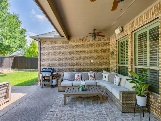2040 Grassland Dr, Allen, TX 75013 - view of patio with a ceiling fan, outdoor lounge area, and a grill