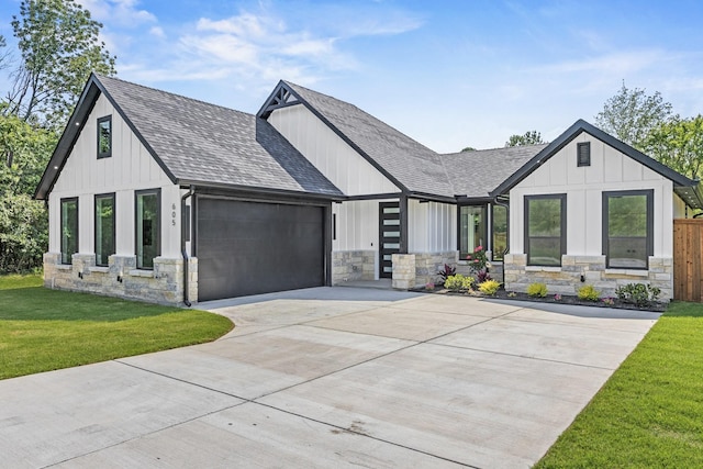 605 Utopia Rd, Tool, TX 75143 - modern farmhouse with roof with shingles, stone siding, and a garage