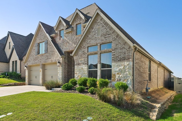 2241 Robin Way, Northlake, TX 76247 - view of front facade with brick siding, concrete driveway, a front yard, a garage, and roof with shingles