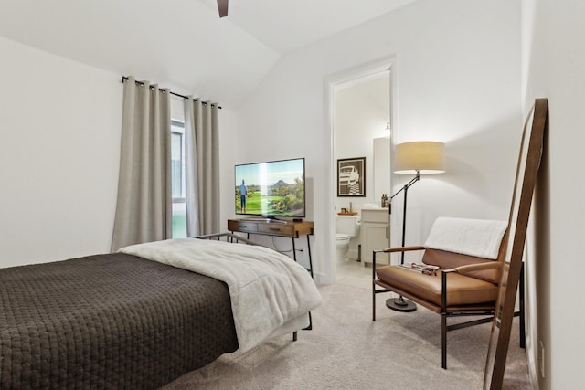 2241 Robin Way, Northlake, TX 76247 - bedroom featuring light carpet, vaulted ceiling, and ensuite bathroom