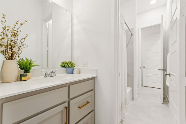 2241 Robin Way, Northlake, TX 76247 - bathroom with vanity, shower / bath combo with shower curtain, and tile patterned floors