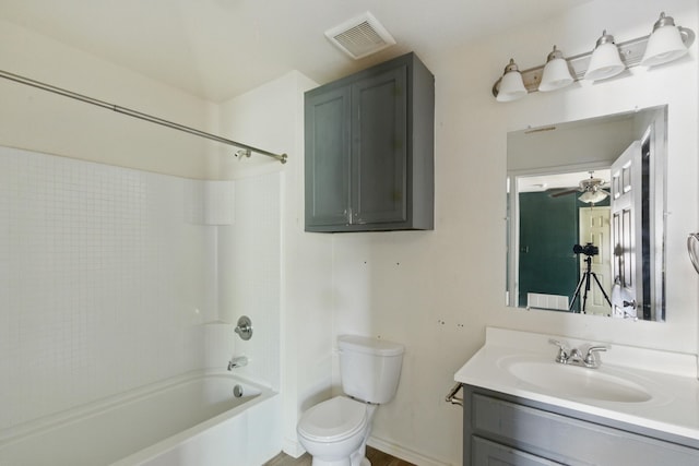 5608 Humbert Ave, Fort Worth, TX 76107 - full bath featuring vanity, toilet,  shower combination, a ceiling fan, and baseboards