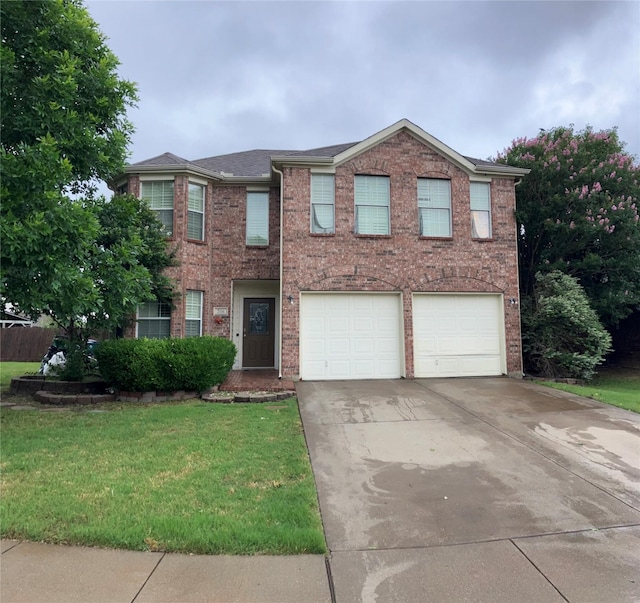 206 Bison Meadow Dr, Waxahachie, TX 75165 - view of front of property featuring driveway, a garage, a front yard, and brick siding