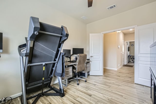 3446 Kirby Ln, Forney, TX 75126 - office featuring light wood finished floors, baseboards, and a ceiling fan