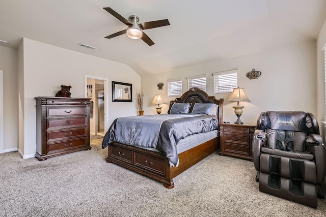 3446 Kirby Ln, Forney, TX 75126 - bedroom with light colored carpet, vaulted ceiling, a ceiling fan, and ensuite bathroom