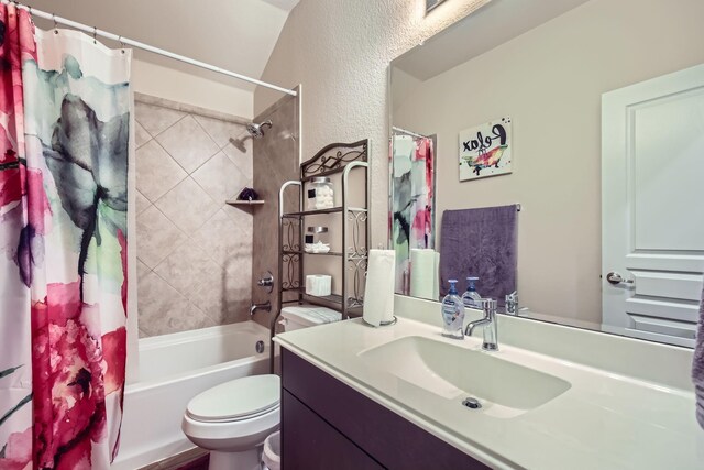 3446 Kirby Ln, Forney, TX 75126 - full bath with vanity, toilet, shower / bath combination with curtain, and a textured wall