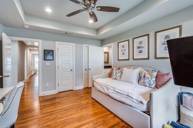 4017 Piedmont Rd, Fort Worth, TX 76116 - living room featuring light wood-type flooring, ceiling fan, recessed lighting, attic access, and baseboards