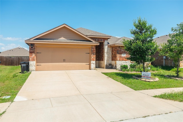 708 Rustic Meadows Trl, Princeton, TX 75407 - ranch-style home featuring stone siding, an attached garage, and driveway